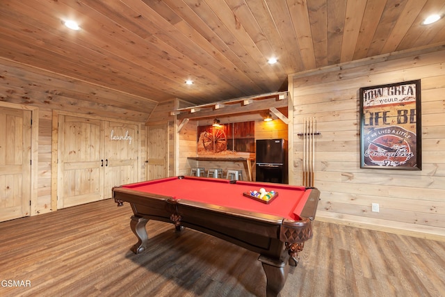 2741 Red Sky Dr, Sevierville, TN 37862 - rec room with wood walls, wood ceiling, wood finished floors, billiards, and recessed lighting