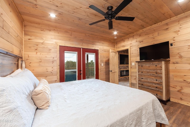 2741 Red Sky Dr, Sevierville, TN 37862 - bedroom featuring wooden ceiling, french doors, access to outside, wood finished floors, and recessed lighting
