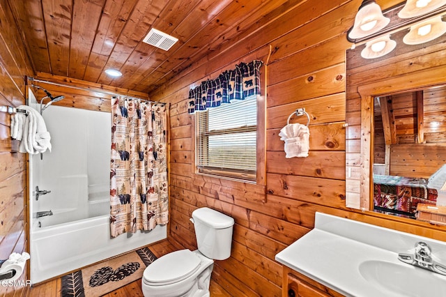 2251 Upper Middle Creek Rd Unit 8, Sevierville, TN 37876 - bathroom featuring wooden walls, wooden ceiling, vanity, and shower / bath combo