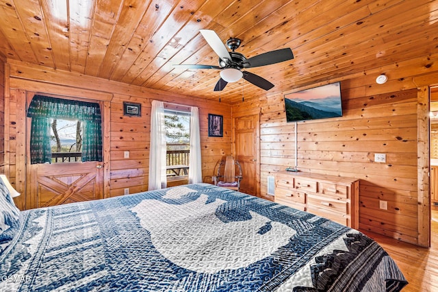 2251 Upper Middle Creek Rd Unit 8, Sevierville, TN 37876 - bedroom with wood ceiling, wood walls, wood finished floors, and a ceiling fan