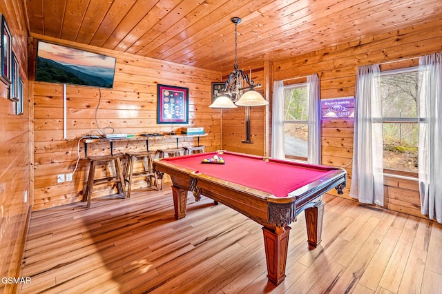 2251 Upper Middle Creek Rd Unit 8, Sevierville, TN 37876 - recreation room with wood ceiling, pool table, light wood finished floors, and wood walls