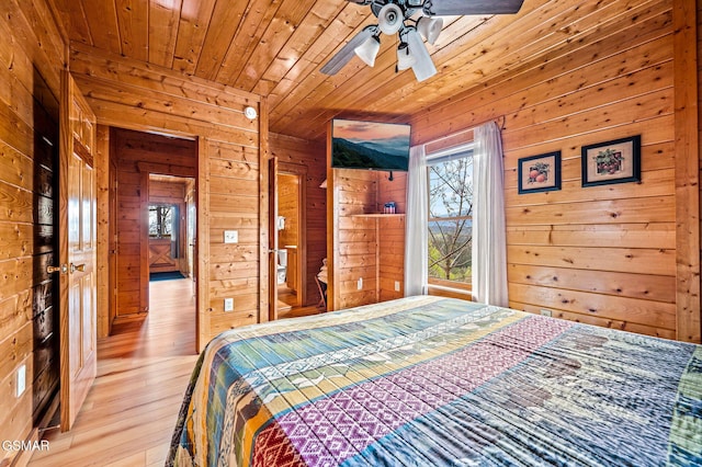 2251 Upper Middle Creek Rd Unit 8, Sevierville, TN 37876 - bedroom featuring wood walls, light wood-style floors, wood ceiling, and ceiling fan