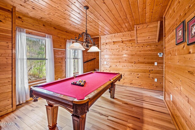 2251 Upper Middle Creek Rd Unit 8, Sevierville, TN 37876 - game room with billiards table, wooden walls, wooden ceiling, and light wood-style floors