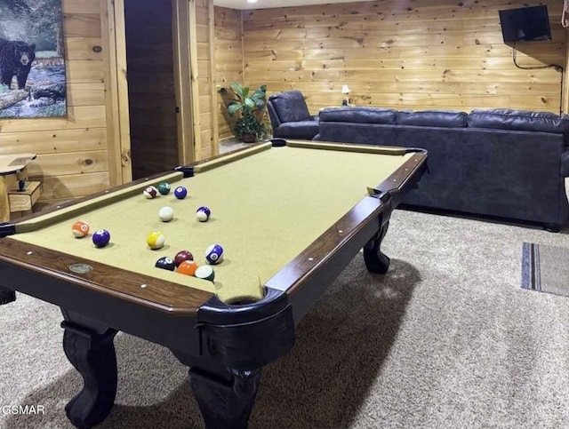 1554 Bear Valley Rd, Sevierville, TN 37876 - game room featuring carpet floors, billiards, and wood walls