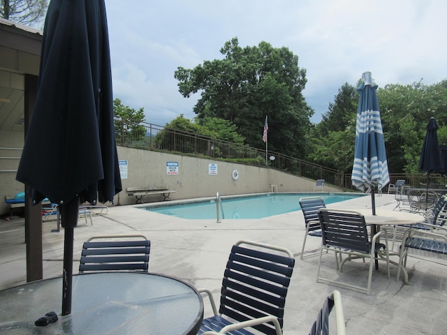 view of swimming pool with a patio