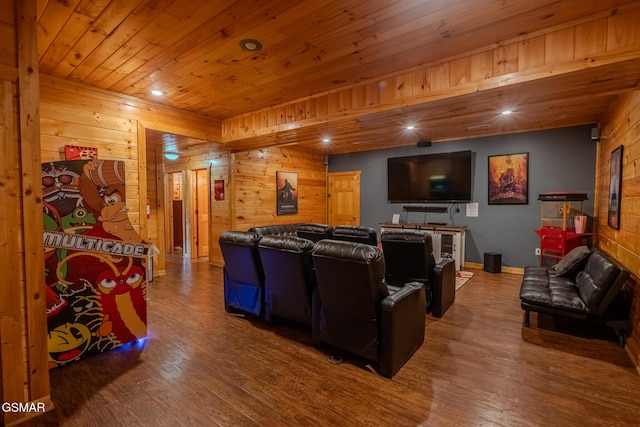 421 Laurel Ave, Gatlinburg, TN 37738 - home theater room with wooden walls, wood finished floors, wooden ceiling, and recessed lighting
