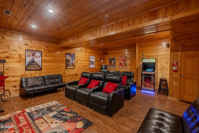 421 Laurel Ave, Gatlinburg, TN 37738 - cinema room featuring wood finished floors, recessed lighting, and wood walls