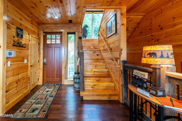 1854 Billard Way, Sevierville, TN 37876 - foyer featuring wooden ceiling, wooden walls, and dark wood-style flooring