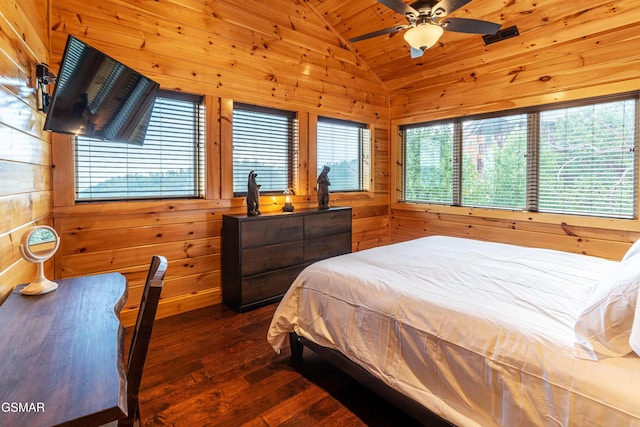 1854 Billard Way, Sevierville, TN 37876 - bedroom with vaulted ceiling, dark wood-style flooring, and wooden walls