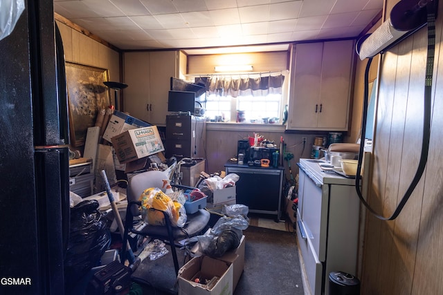 kitchen with wooden walls