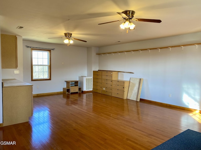188 Riviera Dr, Newport, TN 37821 - interior space featuring visible vents, ceiling fan, wood finished floors, and baseboards