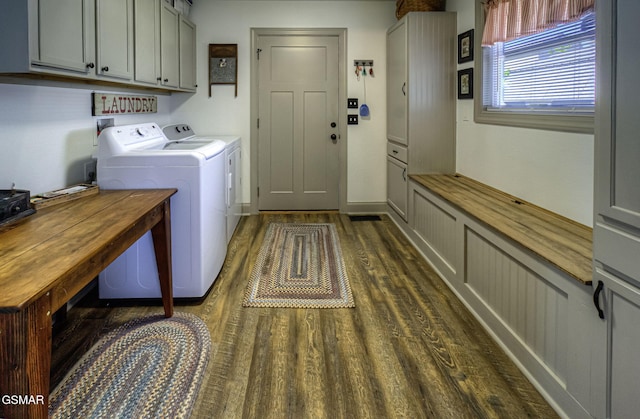 2045 Kings View Loop, Seymour, TN 37865 - washroom featuring cabinet space, dark wood-type flooring, and washer and dryer