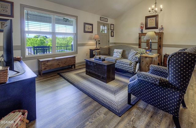 2045 Kings View Loop, Seymour, TN 37865 - interior space featuring an inviting chandelier, lofted ceiling, and wood finished floors