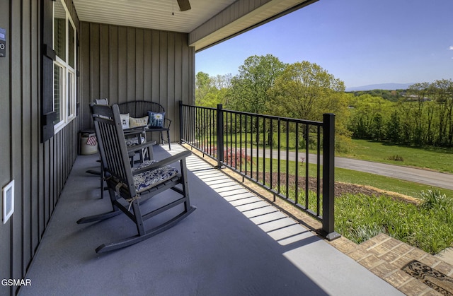 2045 Kings View Loop, Seymour, TN 37865 - balcony featuring a forest view and a ceiling fan