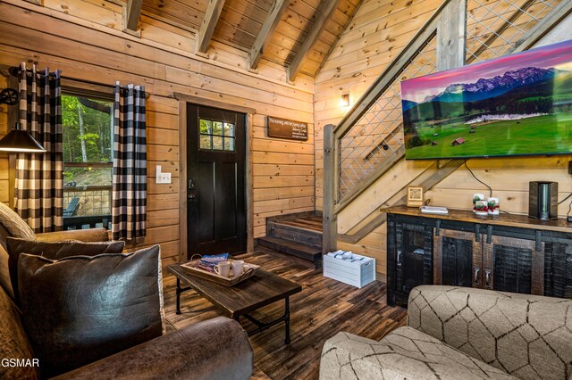 1606 Dove Wing Way, Sevierville, TN 37862 - living area featuring wood finished floors, wooden ceiling, and wood walls