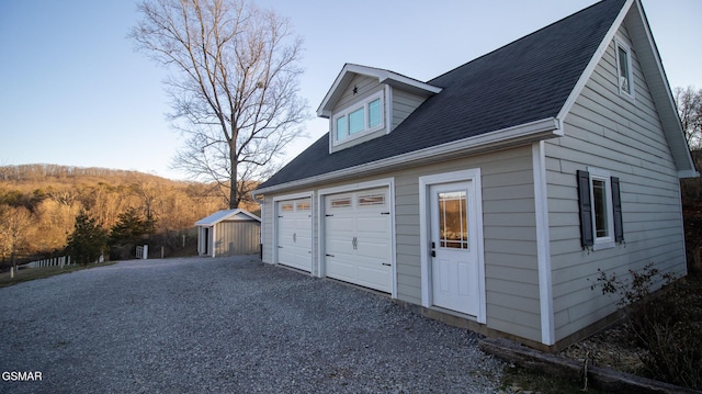 garage with a mountain view