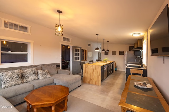 living room featuring sink