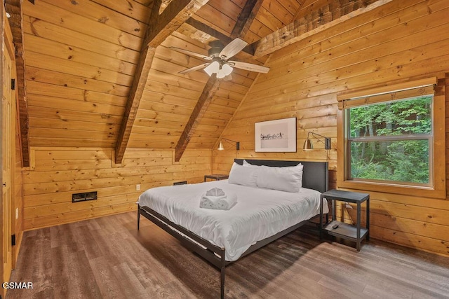 4372 Boogertown Rd Unit 1, Sevierville, TN 37876 - bedroom with wood ceiling, wood walls, wood finished floors, and ceiling fan