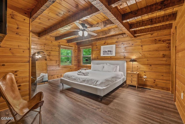 4372 Boogertown Rd Unit 1, Sevierville, TN 37876 - bedroom featuring wooden ceiling with exposed beams, wood walls, and wood finished floors