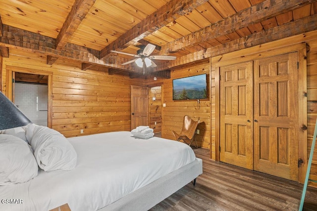 4372 Boogertown Rd Unit 1, Sevierville, TN 37876 - bedroom with wood walls, wood ceiling with exposed beams, and wood finished floors