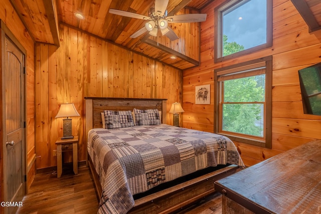 2414 Hackberry Dr, Sevierville, TN 37862 - bedroom with wood finished floors, wood walls, wood ceiling, and vaulted ceiling