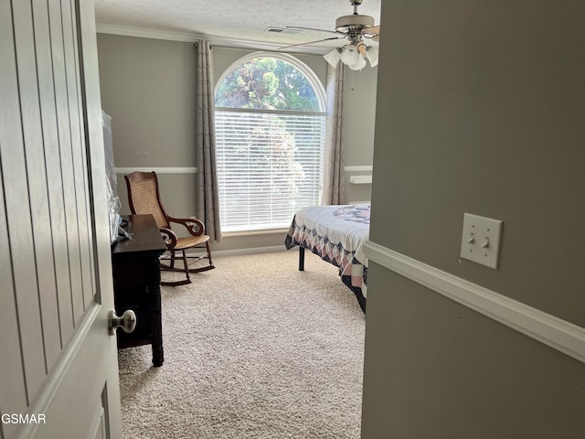 1018 Southwind Cir, Dandridge, TN 37725 - bedroom featuring carpet floors, a textured ceiling, ceiling fan, and crown molding