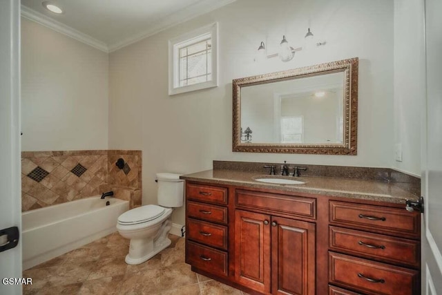 118 Luxury Ln, Dandridge, TN 37725 - bathroom featuring a garden tub, toilet, vanity, crown molding, and tile patterned floors