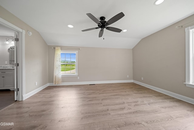 412 Apple Valley Rd, Sevierville, TN 37862 - unfurnished room with vaulted ceiling, a ceiling fan, recessed lighting, and light wood finished floors