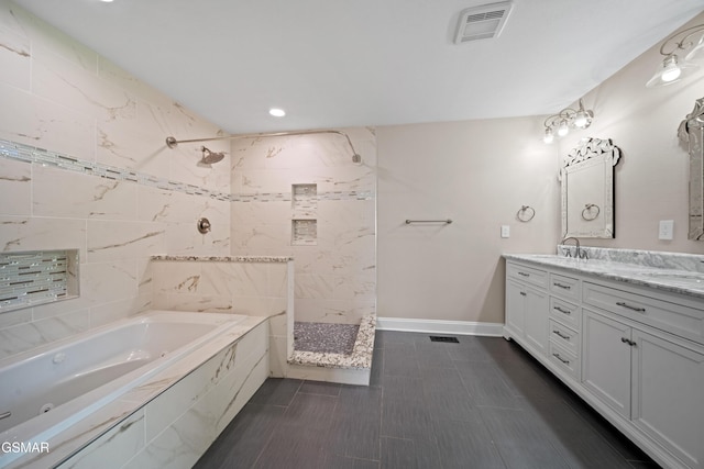 412 Apple Valley Rd, Sevierville, TN 37862 - full bathroom with a whirlpool tub, double vanity, tiled shower, and recessed lighting
