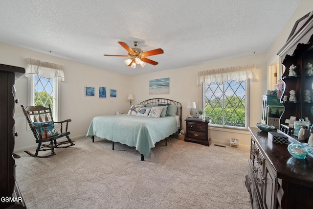 1505 Canterbury Ln, Sevierville, TN 37862 - carpeted bedroom featuring multiple windows, a textured ceiling, and a ceiling fan
