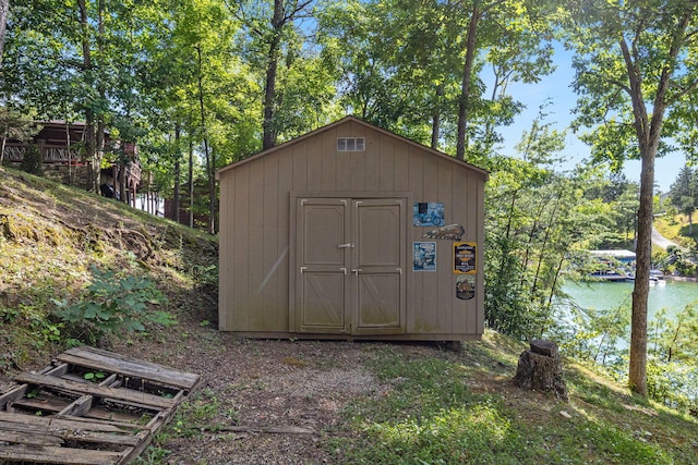 view of outdoor structure featuring a water view