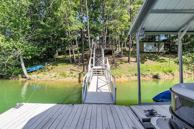 view of dock with a water view