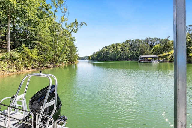 view of dock with a water view