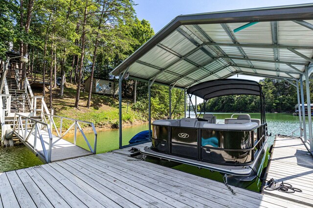 dock area with a water view