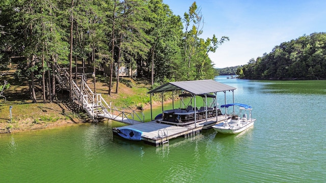 dock area with a water view