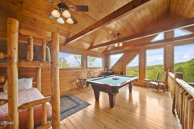 3435 Lonesome Pine Way, Sevierville, TN 37862 - game room featuring wooden walls, billiards, and vaulted ceiling with beams