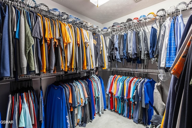 walk in closet with carpet