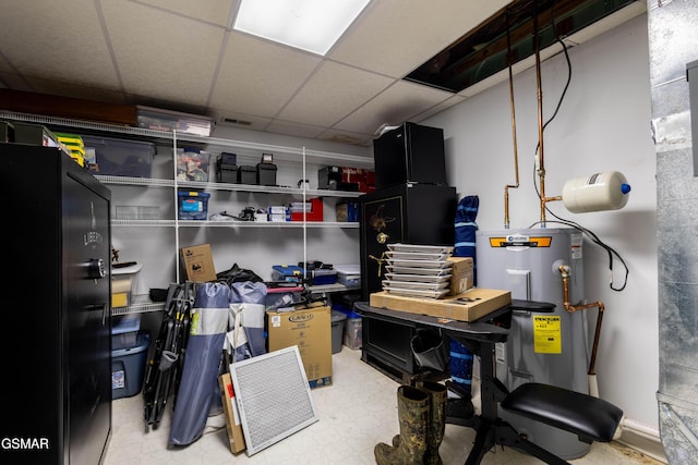 storage room featuring electric water heater