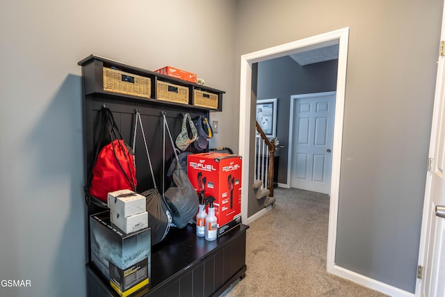 mudroom featuring carpet