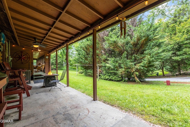 3114 Hatcher Top Rd, Sevierville, TN 37862 - view of patio featuring a fire pit and a ceiling fan
