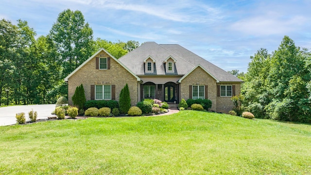 view of front facade with covered porch and a front lawn