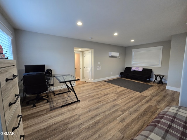708 Lakeside Ct, Dandridge, TN 37725 - office with an AC wall unit, light wood-style flooring, recessed lighting, and baseboards