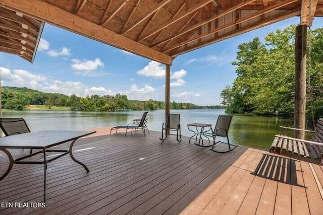 view of dock with a water view