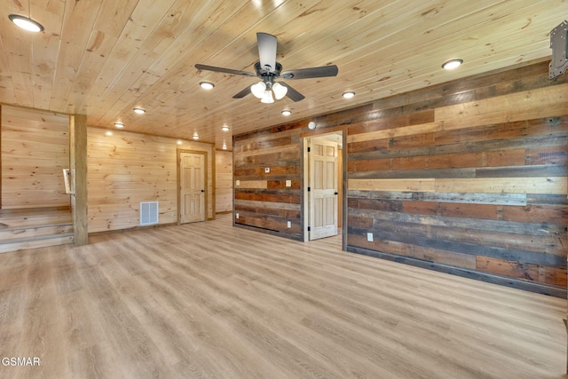 2641 Willow Heights Way, Sevierville, TN 37876 - empty room with wooden ceiling, wood finished floors, wooden walls, ceiling fan, and recessed lighting