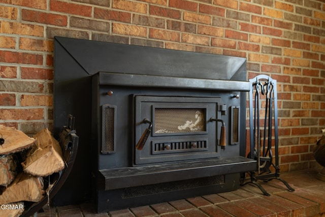 interior details with a wood stove