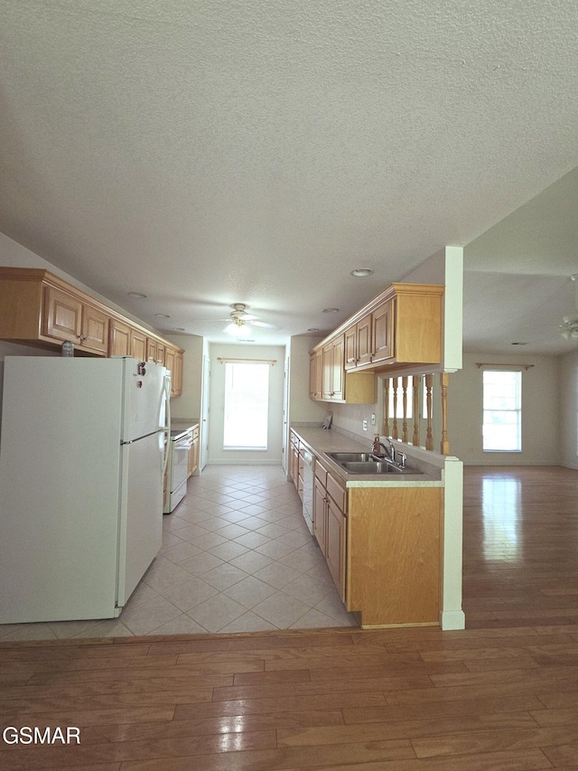 2865/2869 Happy Hollow Rd, Sevierville, TN 37862 - kitchen with white appliances, ceiling fan, healthy amount of natural light, light countertops, and a textured ceiling