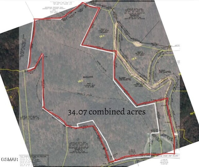 2865/2869 Happy Hollow Rd, Sevierville, TN 37862 - aerial map of property and surrounding area featuring property parcel outlined