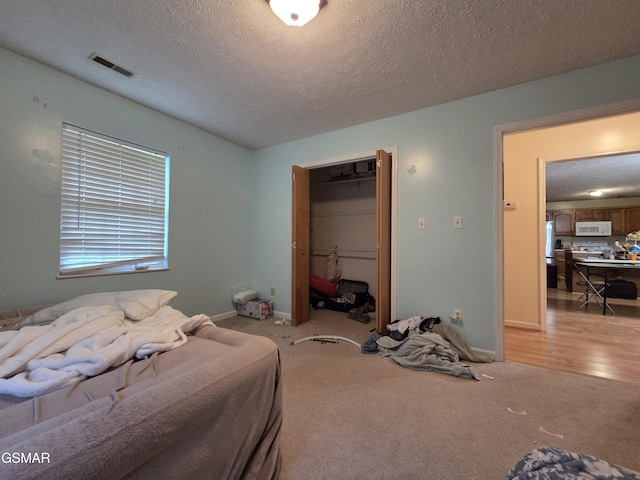 2865/2869 Happy Hollow Rd, Sevierville, TN 37862 - bedroom with a textured ceiling, light colored carpet, refrigerator, and a closet