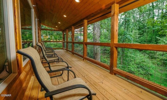 2716 Dayne Dr, Sevierville, TN 37862 - sunroom with wood ceiling, recessed lighting, hardwood / wood-style floors, and lofted ceiling
