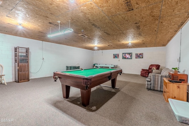 3078 Winding Way, Cosby, TN 37722 - rec room with billiards table, carpet flooring, and concrete block wall